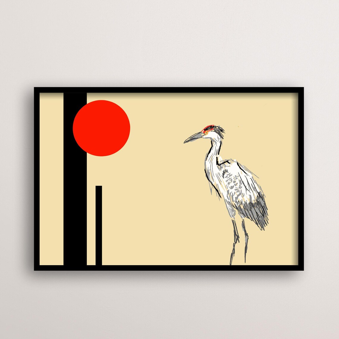 Crane Bird Minimalist Japanese Style Art Print