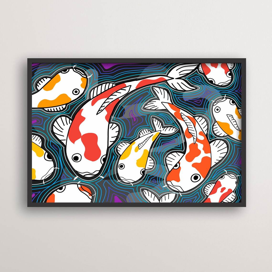 Koi Fish Art Print, Zen Japanese Style Pond