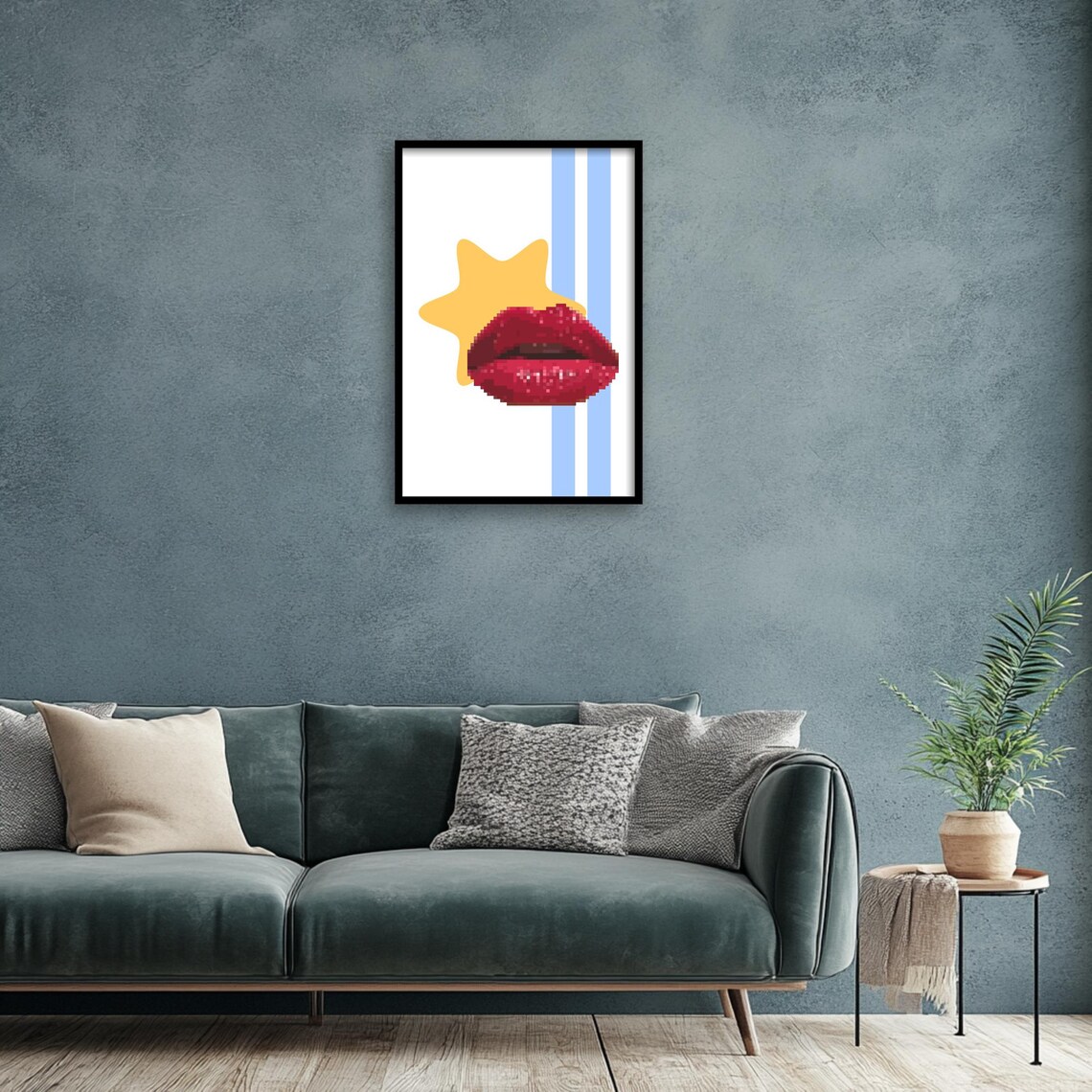 Pixel Lips Geometric Pop Art Print, Modern Decor - Image 2