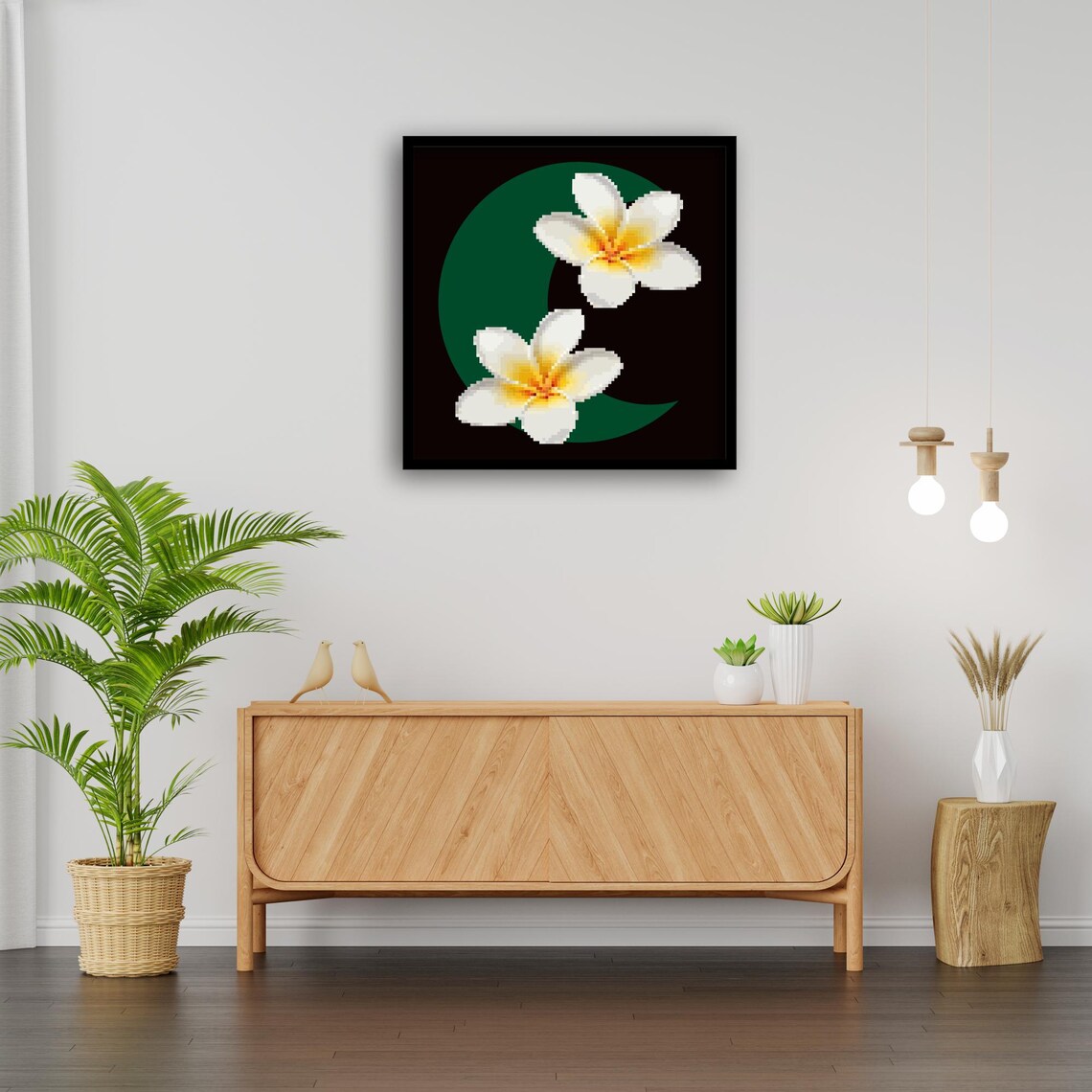 Frangipani Flower Pixel Pop Art, Retro Game - Image 4