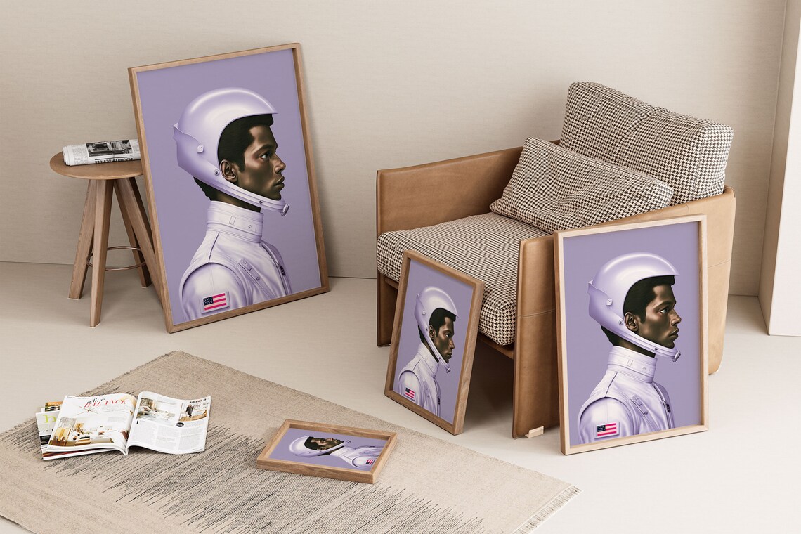 Astronaut in Purple Space Suit Profile Portrait Minimalist Poster - Image 2