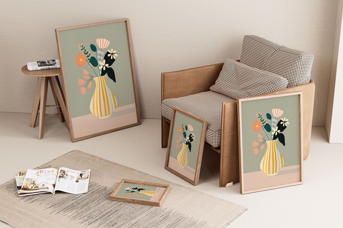 Colorful Flower Bouquet in Striped Vase Matisse Style Art Poster - Image 2