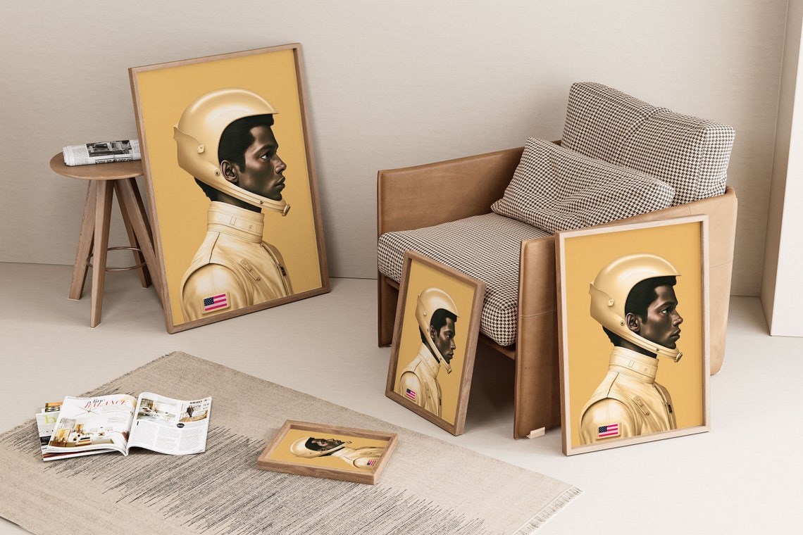 Astronaut in Yellow Space Suit Profile Portrait Minimalist Poster - Image 2