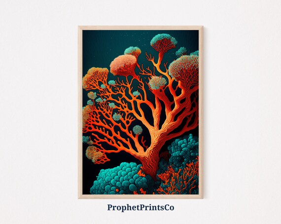 Coral Reef Poster Print Colorful Nautical Wall Art Ocean Lover Gift Beach House Home Dcor Wall Art Digitial
