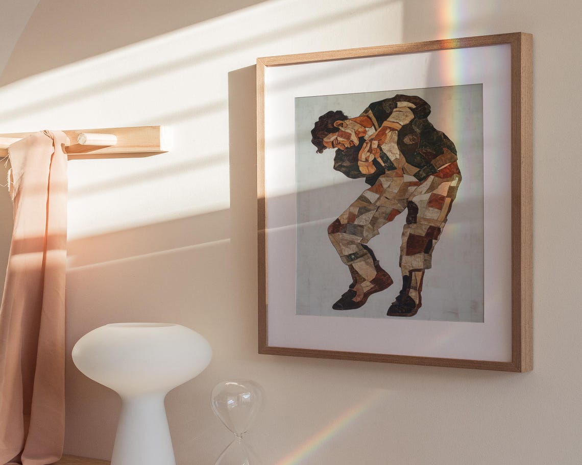 Patchwork Male Figure Mosaic Earth Tones Standing Modern Art Poster - Image 3