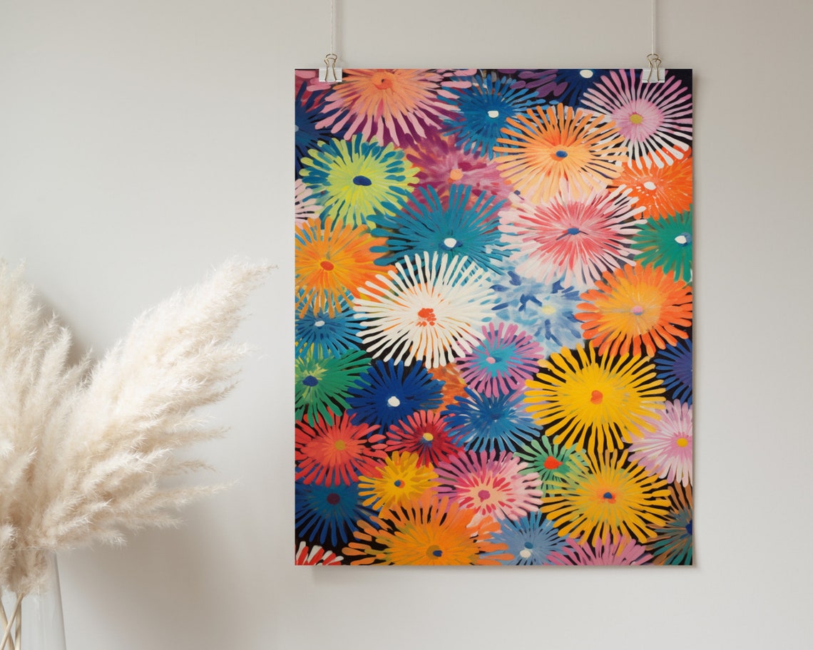 Electric Flower Burst Pattern Multicolor Retro Pop Art Poster - Image 2