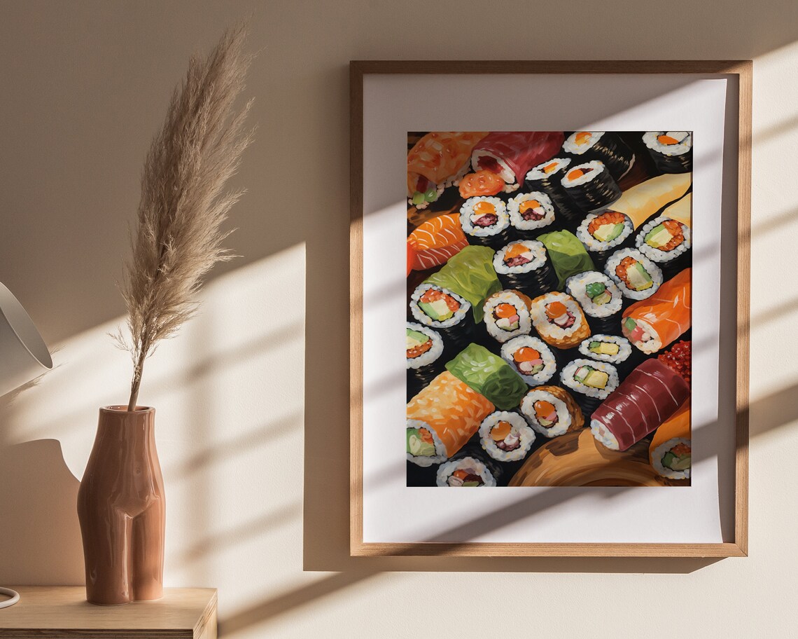 Sushi Maki Rolls Tuna Nigiri Wooden Board Food Painting Poster - Image 4