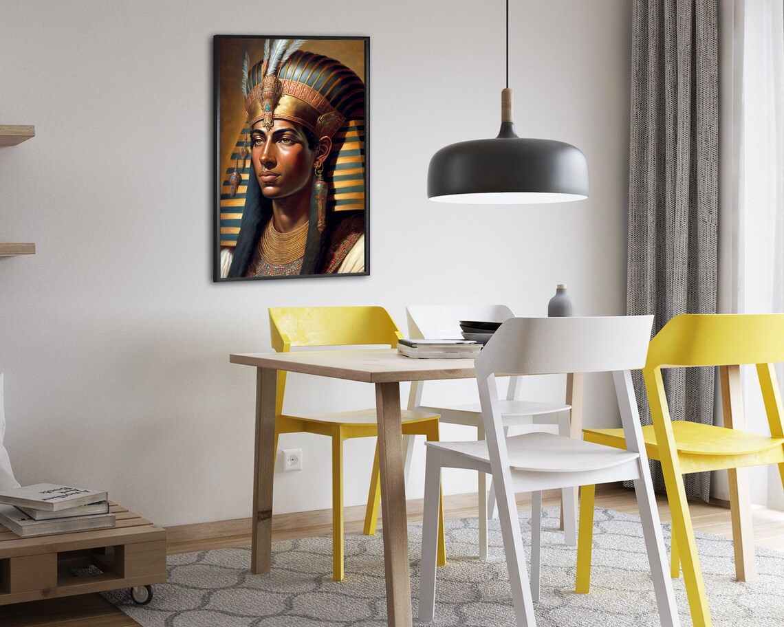 Young Egyptian Pharaoh With Feathered Crown Painterly Art Poster - Image 2