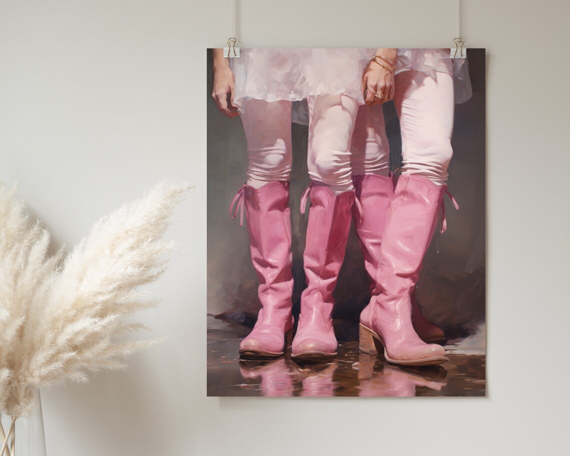 Glossy Pink Cowboy Boots Close Up Girly Western Fashion Art Poster - Image 2