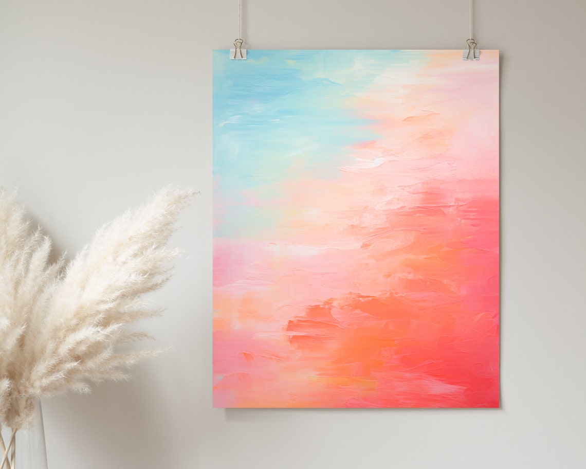 Aqua and Coral Abstract Gradient Modern Pastel Ocean Art Poster - Image 2