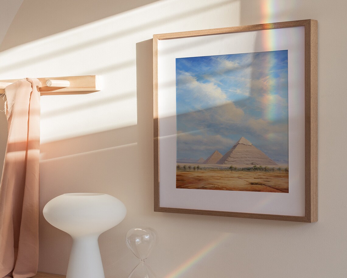 Giza Pyramids Blue Sky Daytime Oil Painting Egypt Travel Poster - Image 3