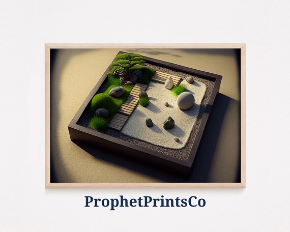 Miniature Tabletop Zen Garden Box With Moss And Wood Bridge Poster