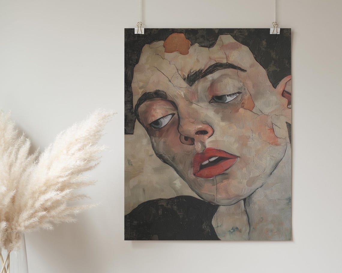 Modern Expressionist Portrait Abstract Female Face Art Emotional Wall Art Unique Decor Contemporary Print Instant - Image 2