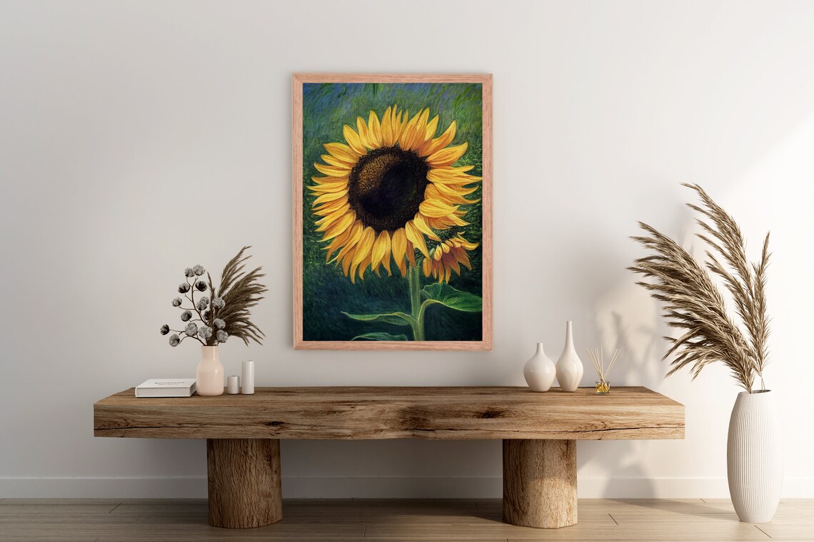 Giant Sunflower Golden Yellow Botanical Oil Painting Floral Poster - Image 2