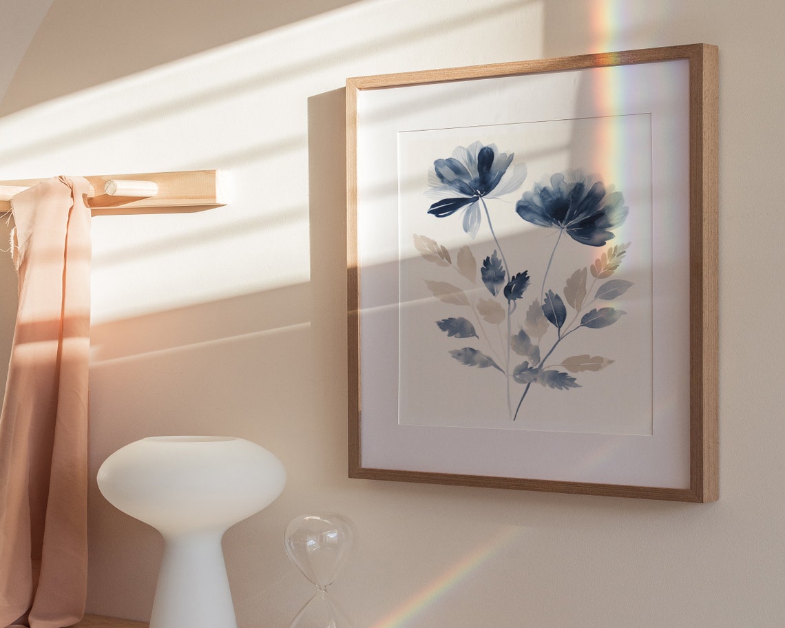 Blue Watercolor Wildflower Bouquet Minimalist Botanical Artwork Poster - Image 3