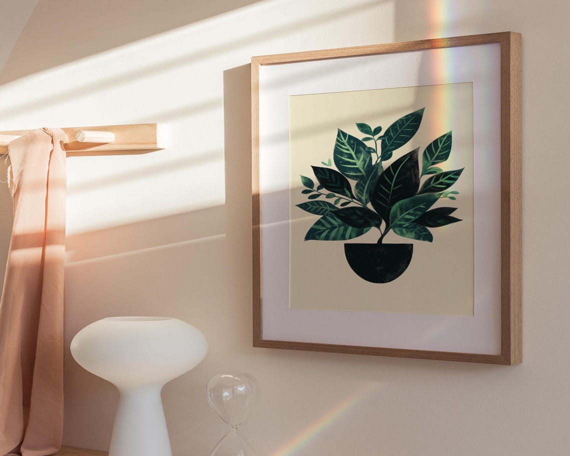 Minimalist Potted Green Plant Leaves Botanical Boho Decor Poster - Image 3