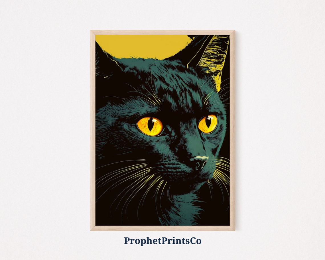 Black Cat Pop Art Poster Print Black Modern Wall Art Gift For Cat Mama Cute Spooky Home Dcor Wall Art Digitial