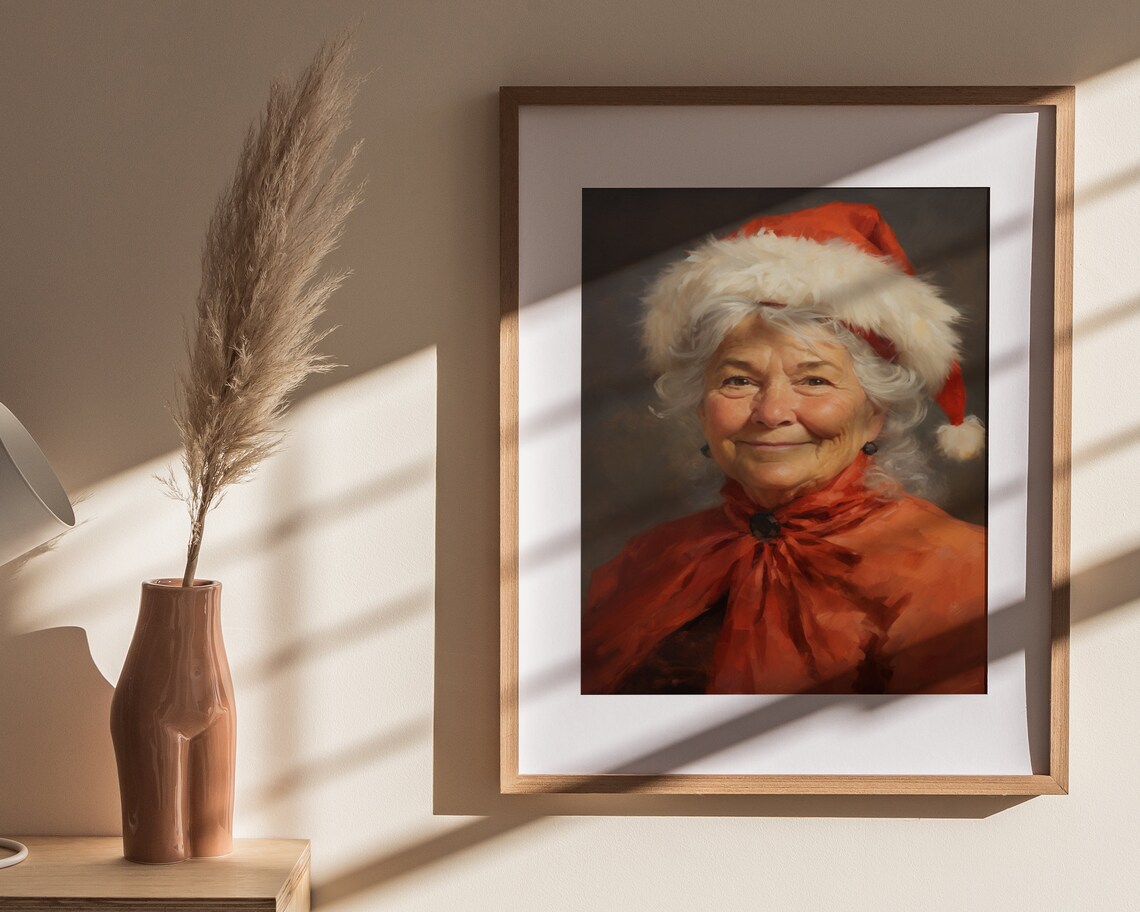 Smiling Mrs Claus in Red Wrap Vintage Christmas Portrait Holiday Poster - Image 4