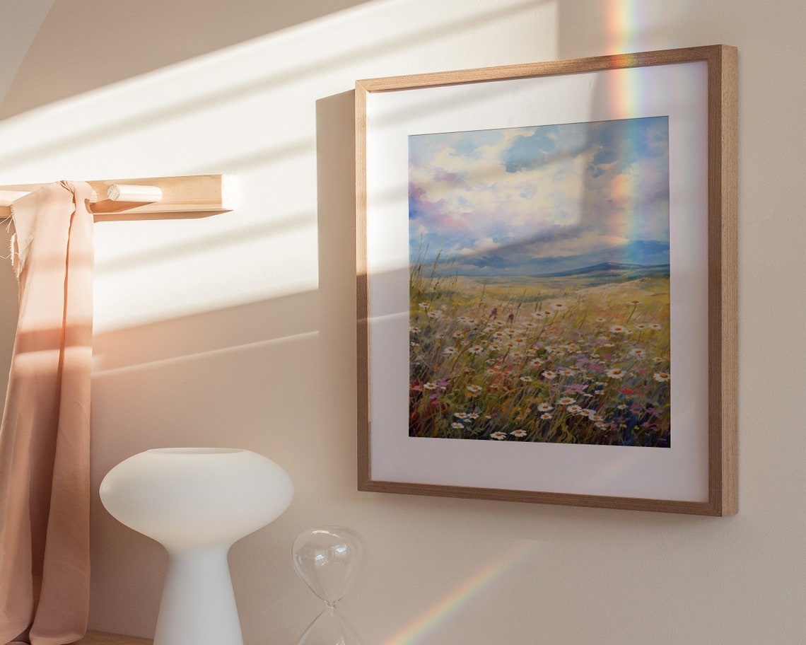 Wildflower Meadow Daisy Landscape Oil Painting Style Art Poster - Image 3
