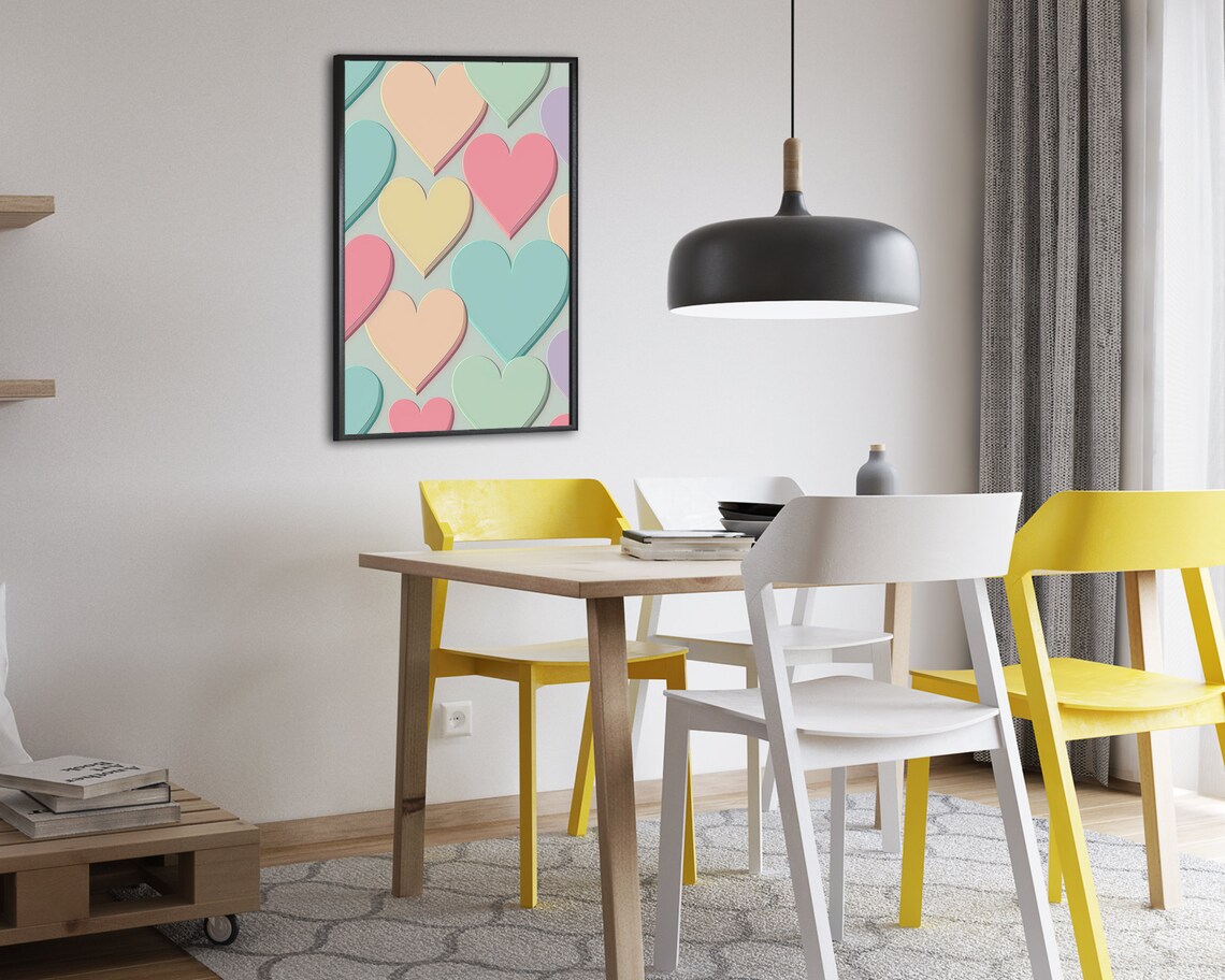 Retro 3D Layered Pastel Hearts Sage Green Romantic Gift Art Poster - Image 2