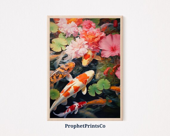 Koi Fish Print Fish Print Japanese Feng Shui Art Koi Fish Painting Koi Wall Art Wall Art
