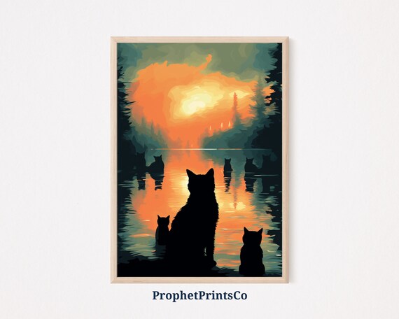 Funny Cat Print Claude Monet Flowers Cat Poster Cute Black Cat Print Van Gogh Cat Poster Wall Art