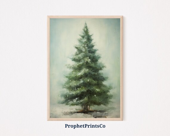 Snowy Evergreen Christmas Tree Vintage Style Minimalist Holiday Poster