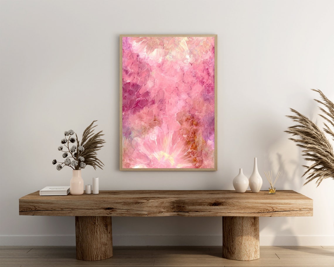 Pink Impasto Abstract Textured Palette Knife Swirls Modern Art Poster - Image 3