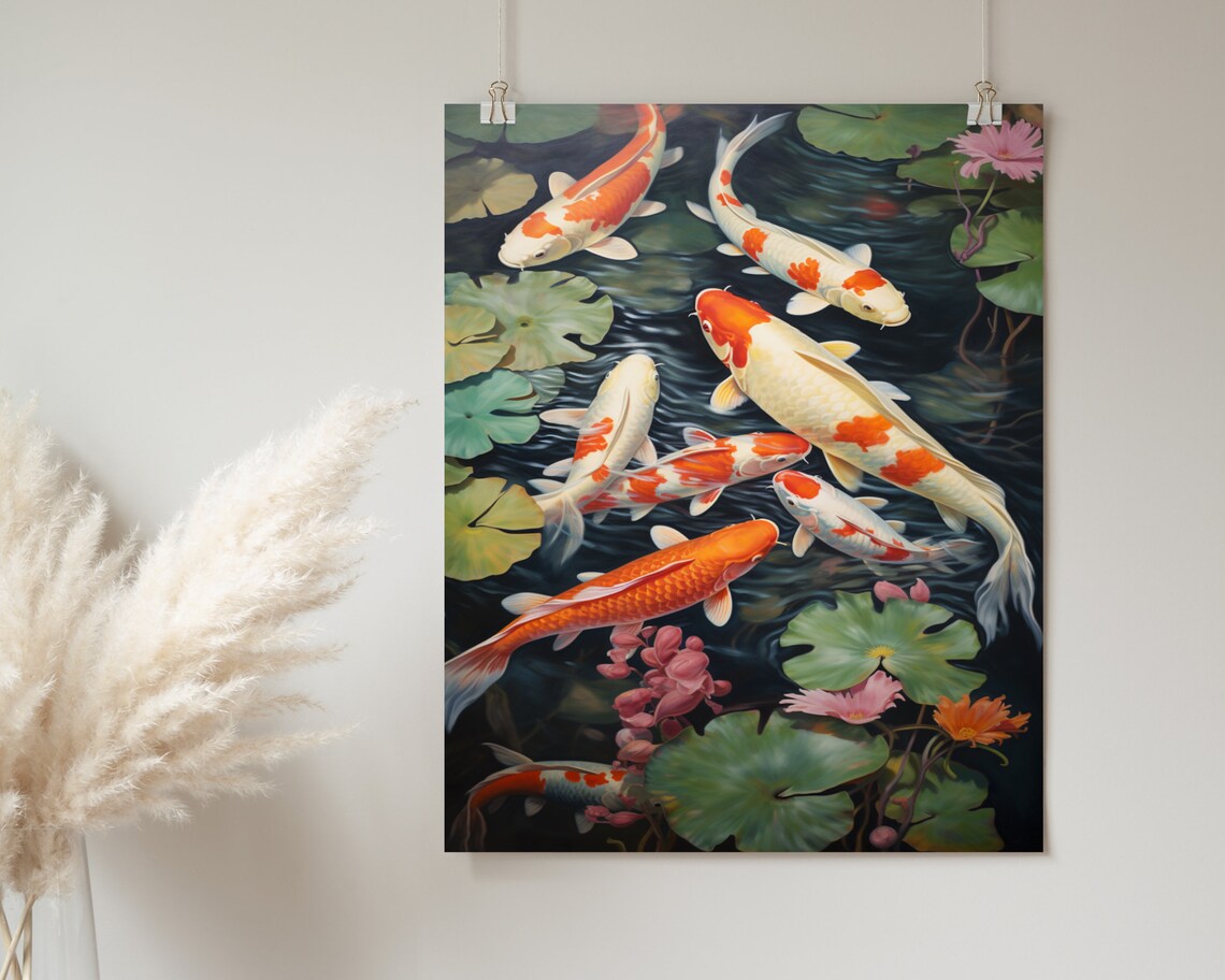 Koi Fish Pond With Lily Pads Vibrant Orange Japanese Art Poster - Image 2