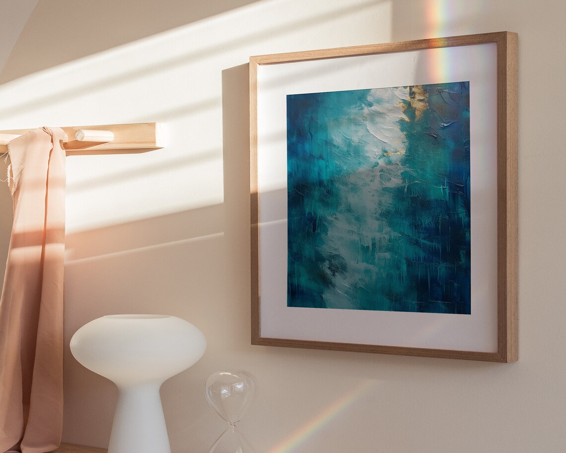 Ocean Navy Blue Gold Leaf Abstract Textured Modern Art Poster - Image 2