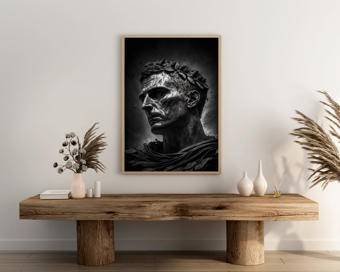 Julius Caesar Marble Bust Black And White Roman Emperor History Poster - Image 3