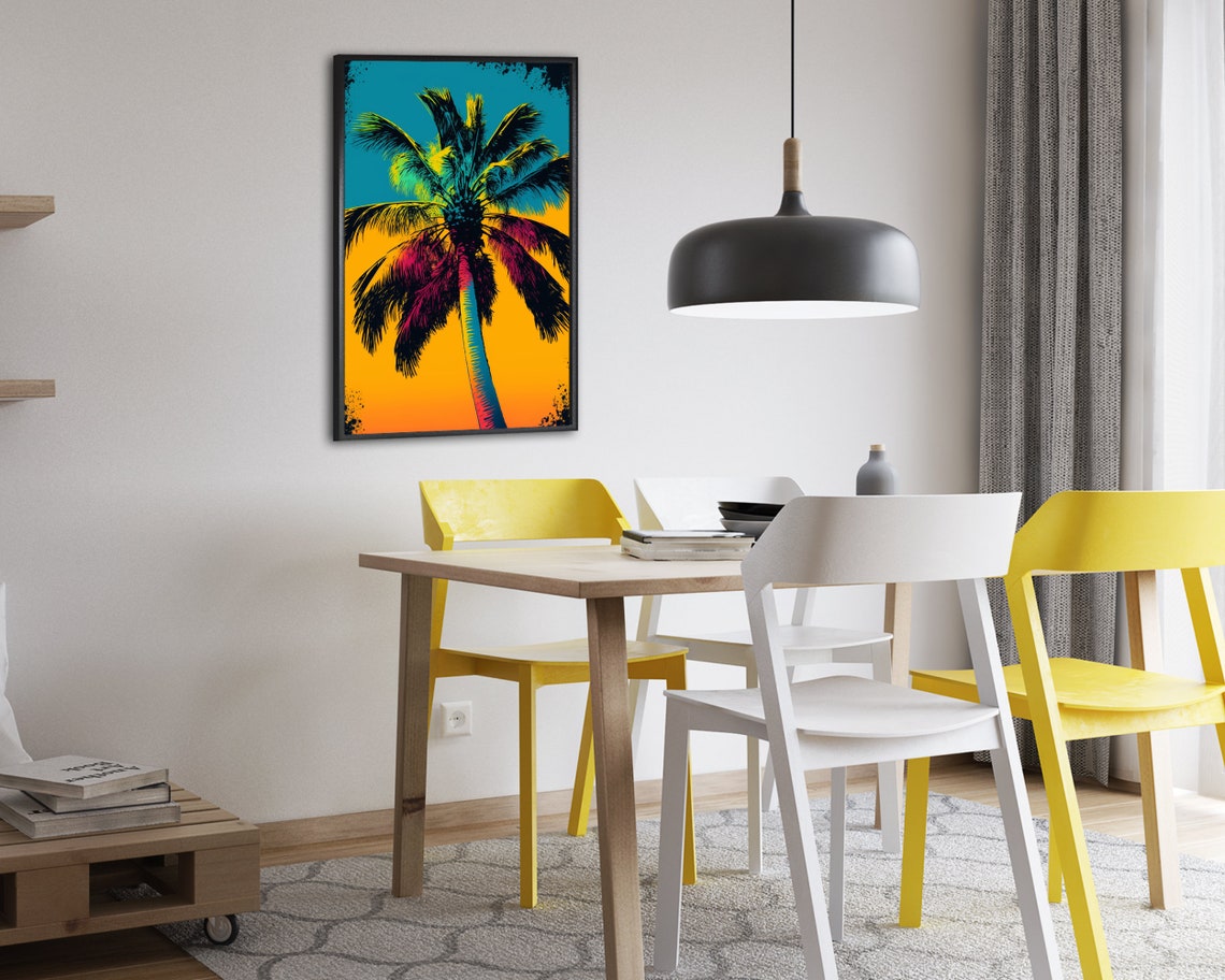 Pop Art Palm Tree Teal and Orange Grunge Retro Summer Poster - Image 2