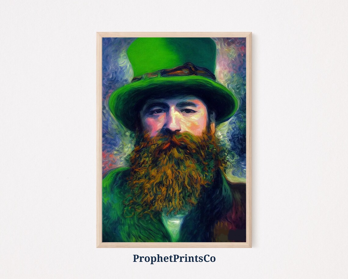Bearded Irishman Green Top Hat And Coat Bold Color Portrait Art Poster