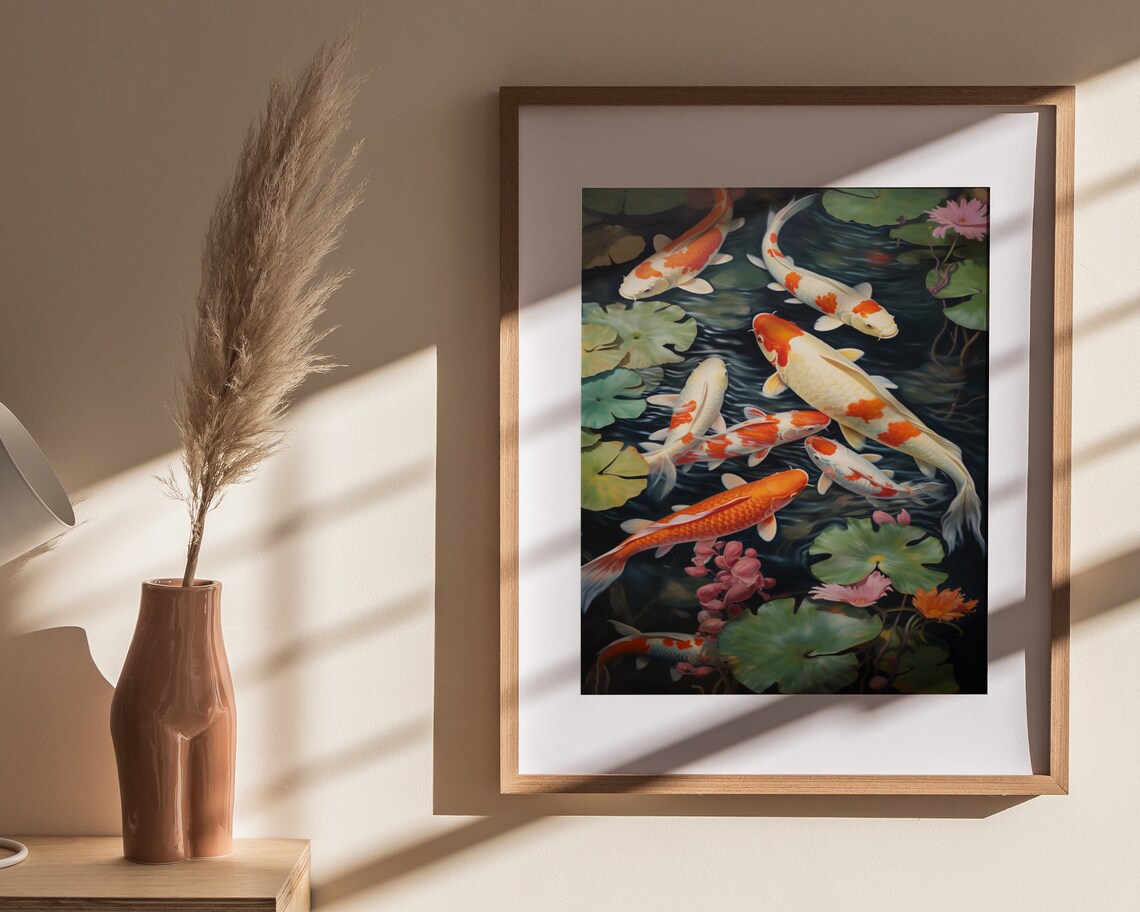 Koi Fish Pond With Lily Pads Vibrant Orange Japanese Art Poster - Image 4