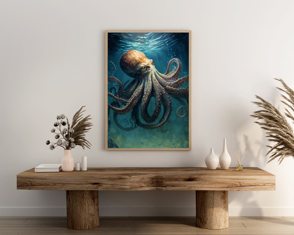 Realistic Octopus Poster Swimming Beneath the Sunlit Ocean Surface - Image 3