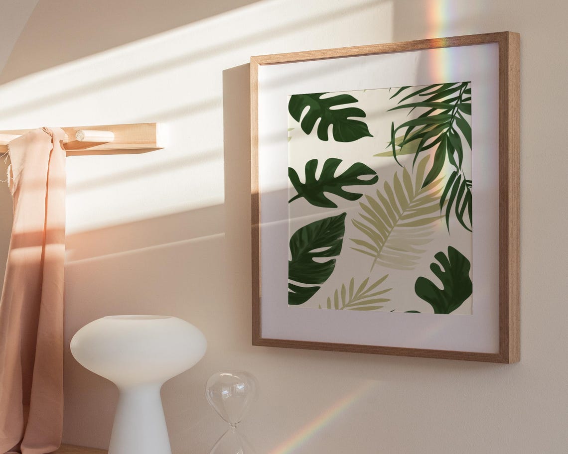 Tropical Leaves Monstera Palm Fronds Scattered Pattern Modern Poster - Image 2