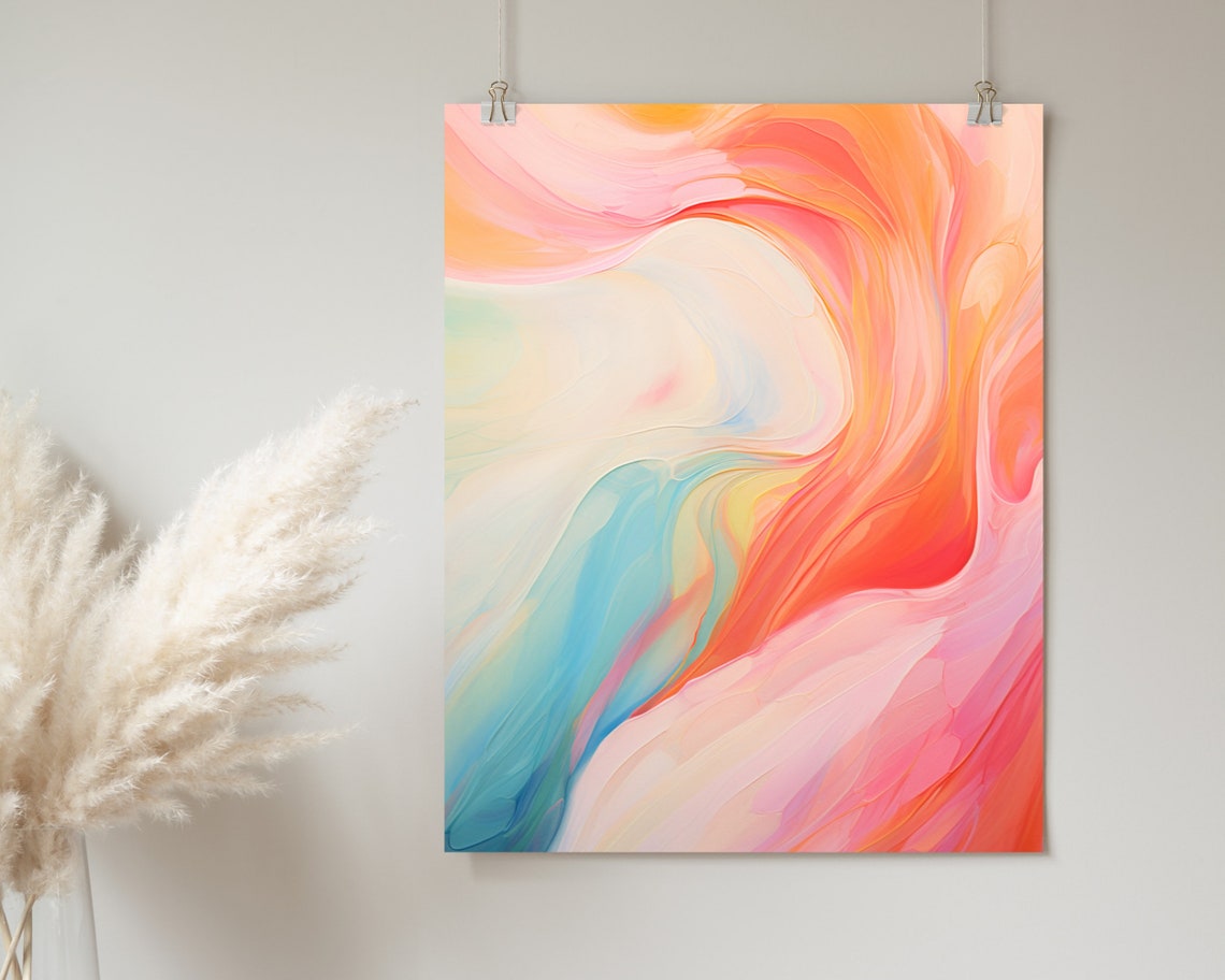 Coral Pink Aqua Abstract Swirl Vibrant Modern Painterly Art Poster - Image 2
