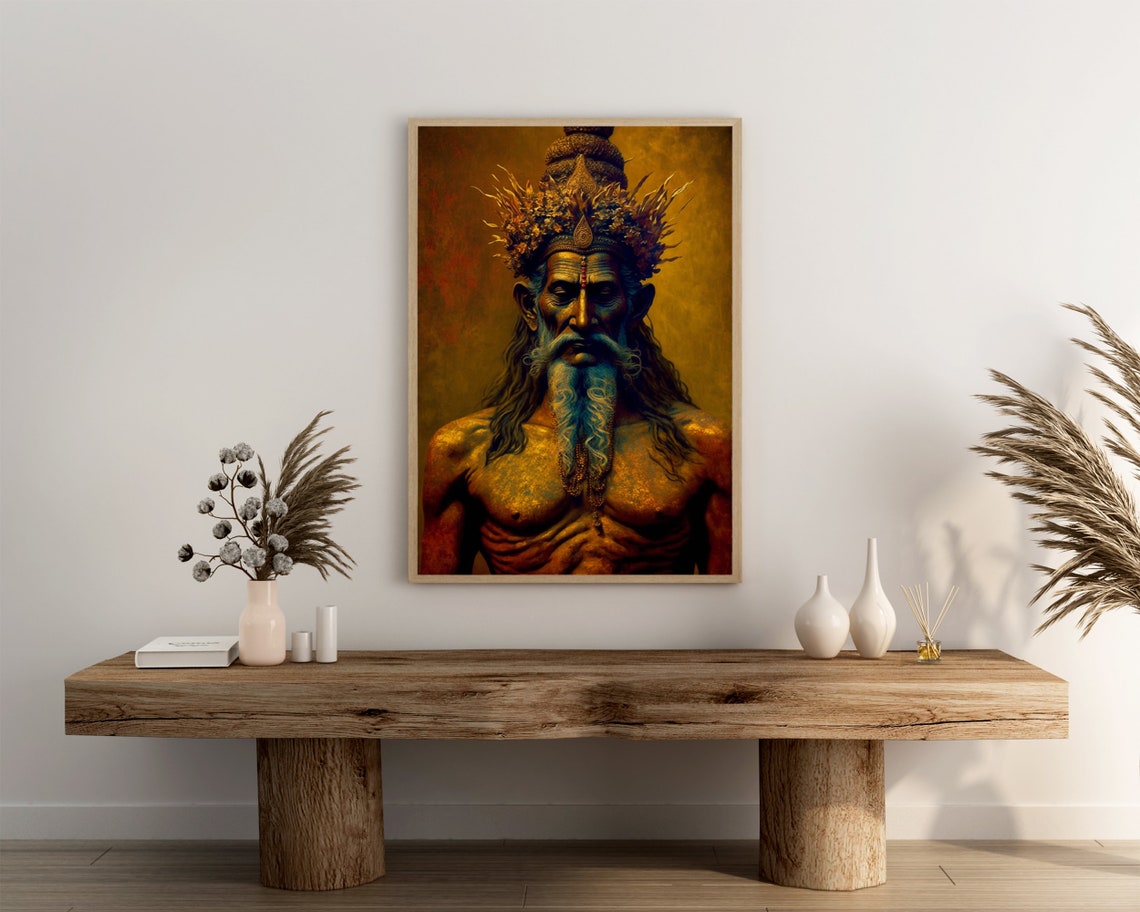 Lord Brahma Golden Hindu Deity Antique Style Portrait Poster - Image 3