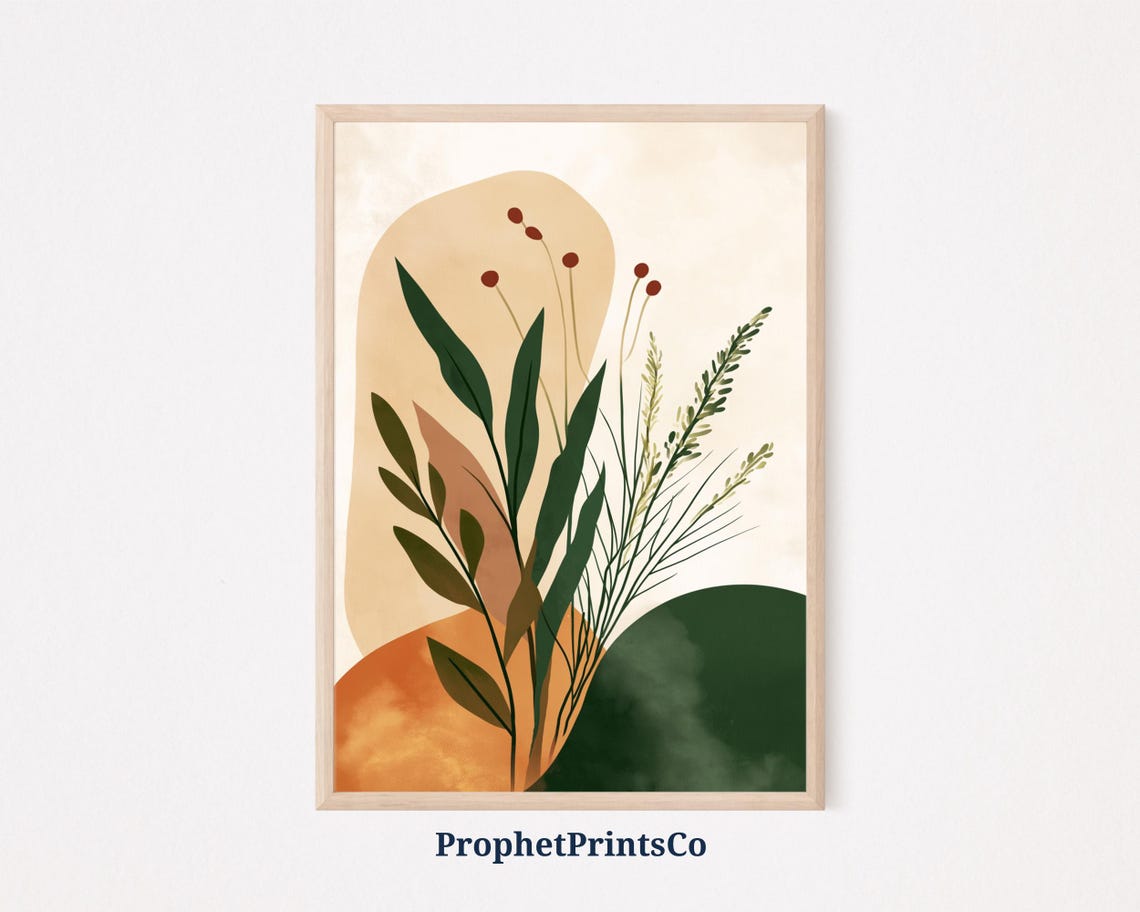 Arch Botanical Earthy Tones Berries Grasses Warm Modern Poster