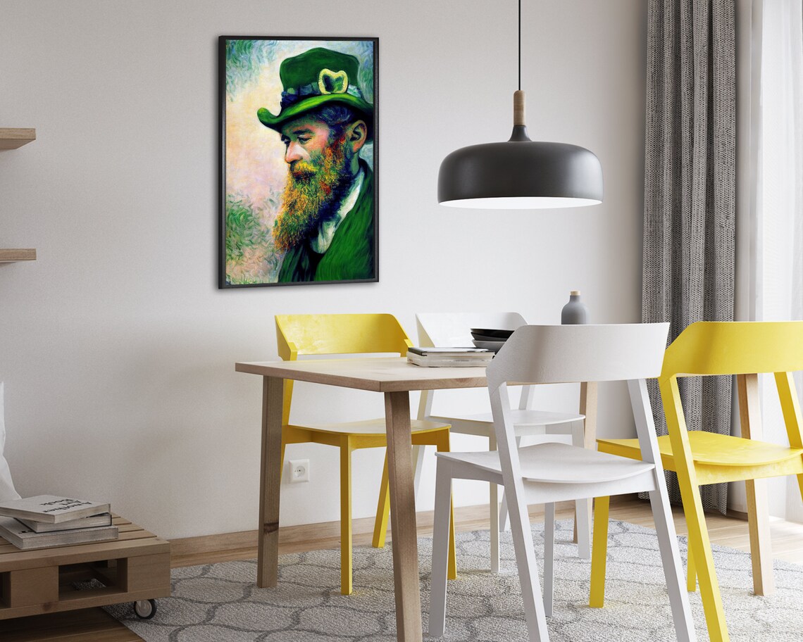 Bearded Irishman Green Top Hat Gold Heart Buckle Portrait Art Poster - Image 2