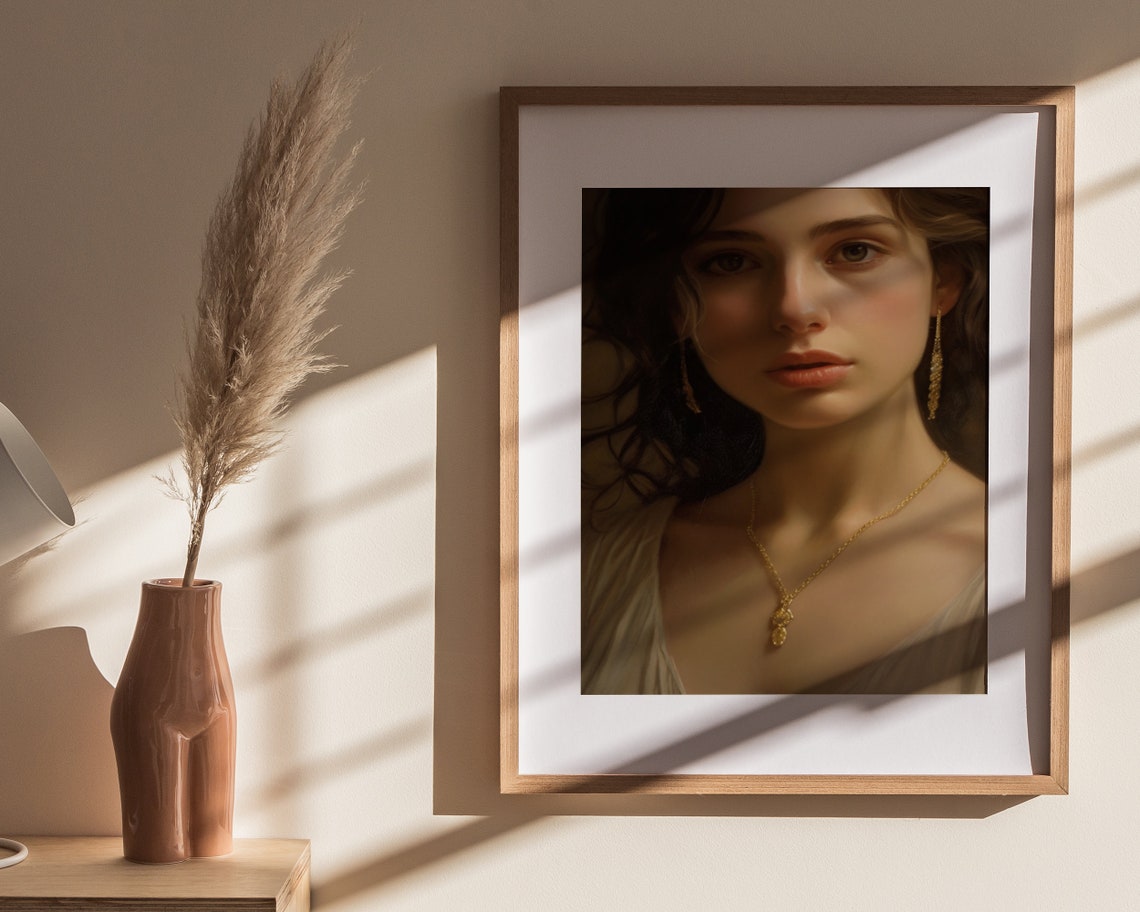 Woman Face Gold Jewelry Warm Light Classical Portrait Poster - Image 4