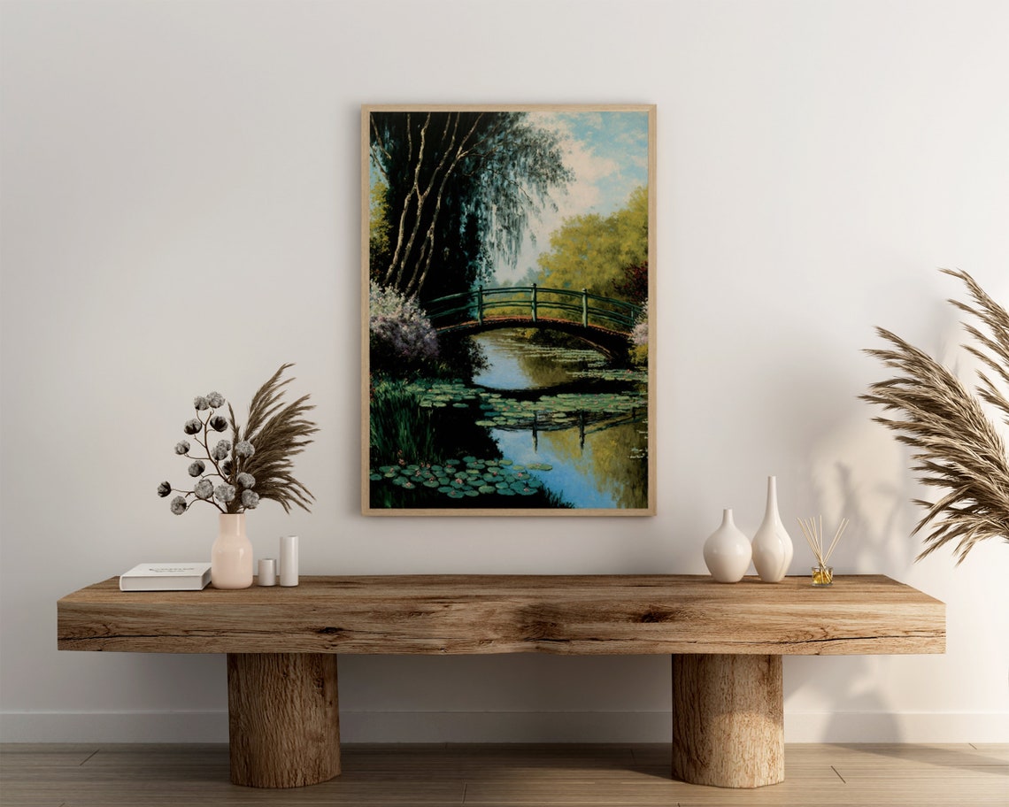 Monet Inspired Japanese Footbridge Over a Water Lily Pond Art Poster - Image 3