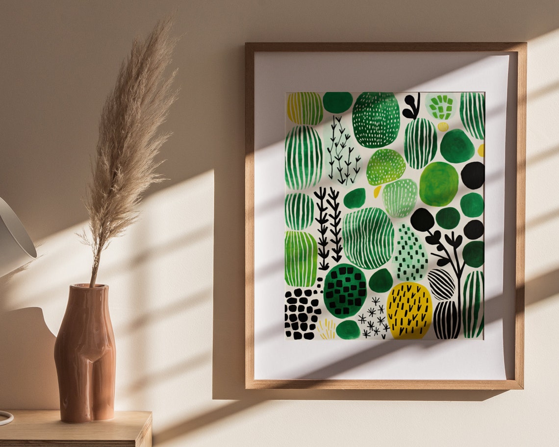 Green Botanical Abstract Blobs With Yellow Accent Boho Poster - Image 4