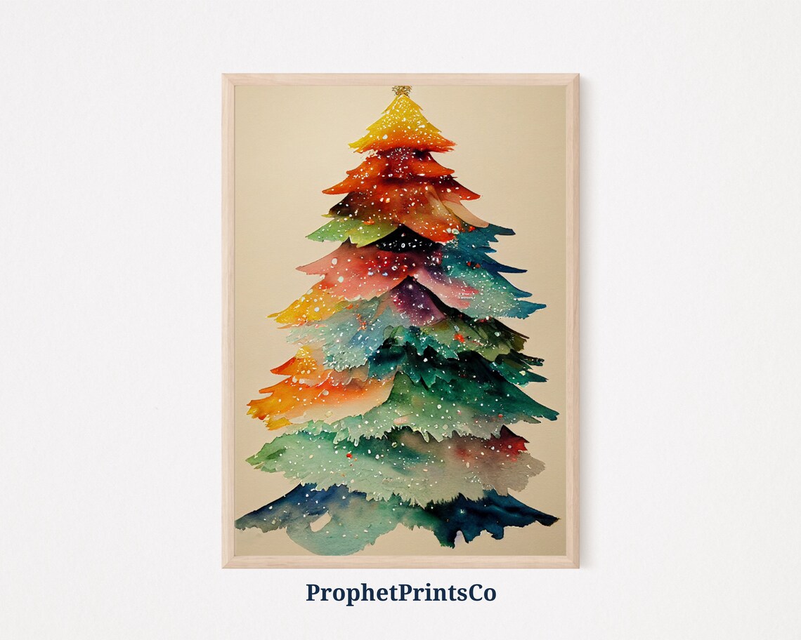 Watercolor Christmas Tree Rainbow Layers Holiday Season Art Poster