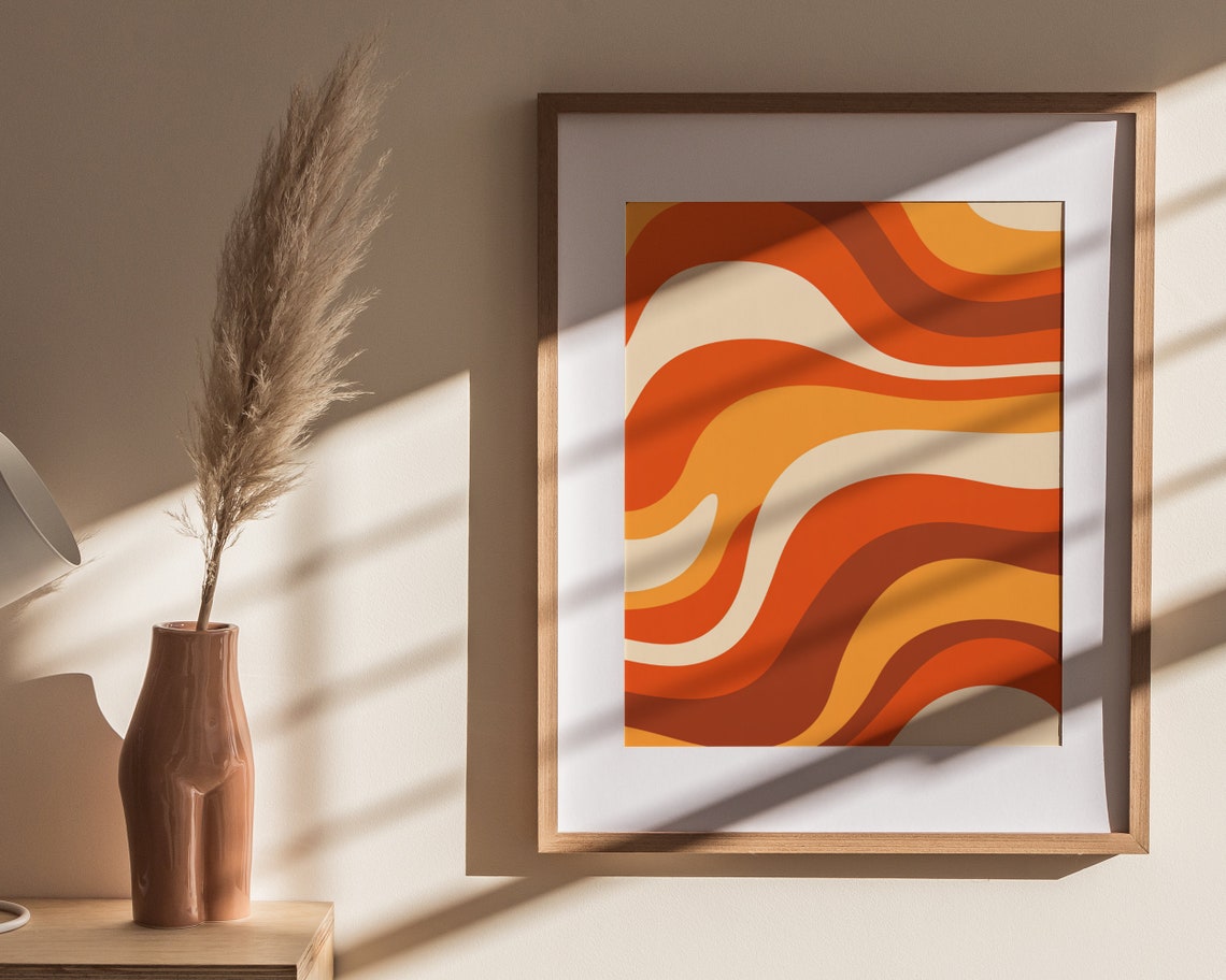 Warm Burnt Orange Retro Waves 70s Groovy Horizontal Art Poster - Image 4