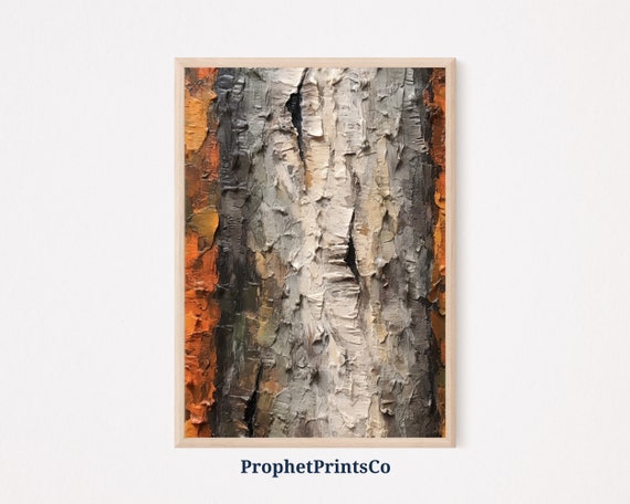 Tree Bark Oil Painting Print Nature Wall Art Birch Wood Wall Art Tree Bark Texture Home Dcor Wall Art