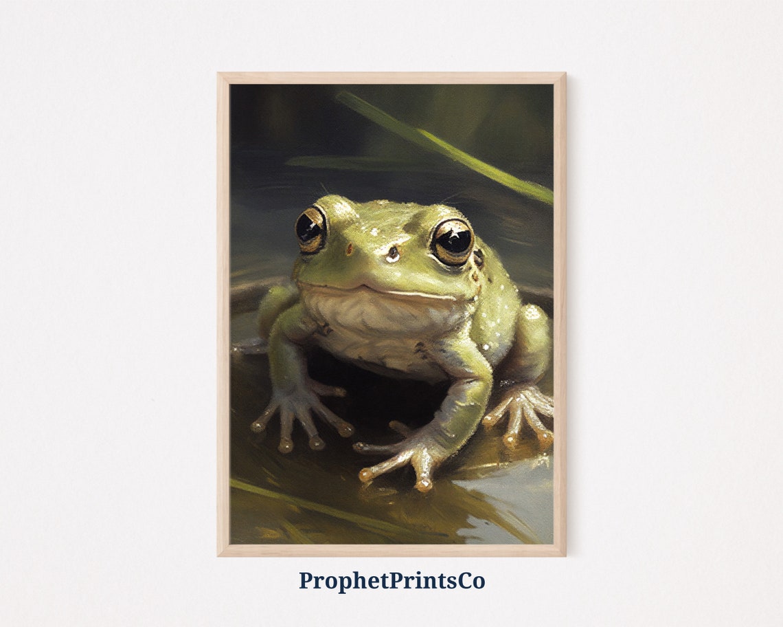 Smiling Green Frog Close Up Big Eyed Pond Frog Wildlife Poster
