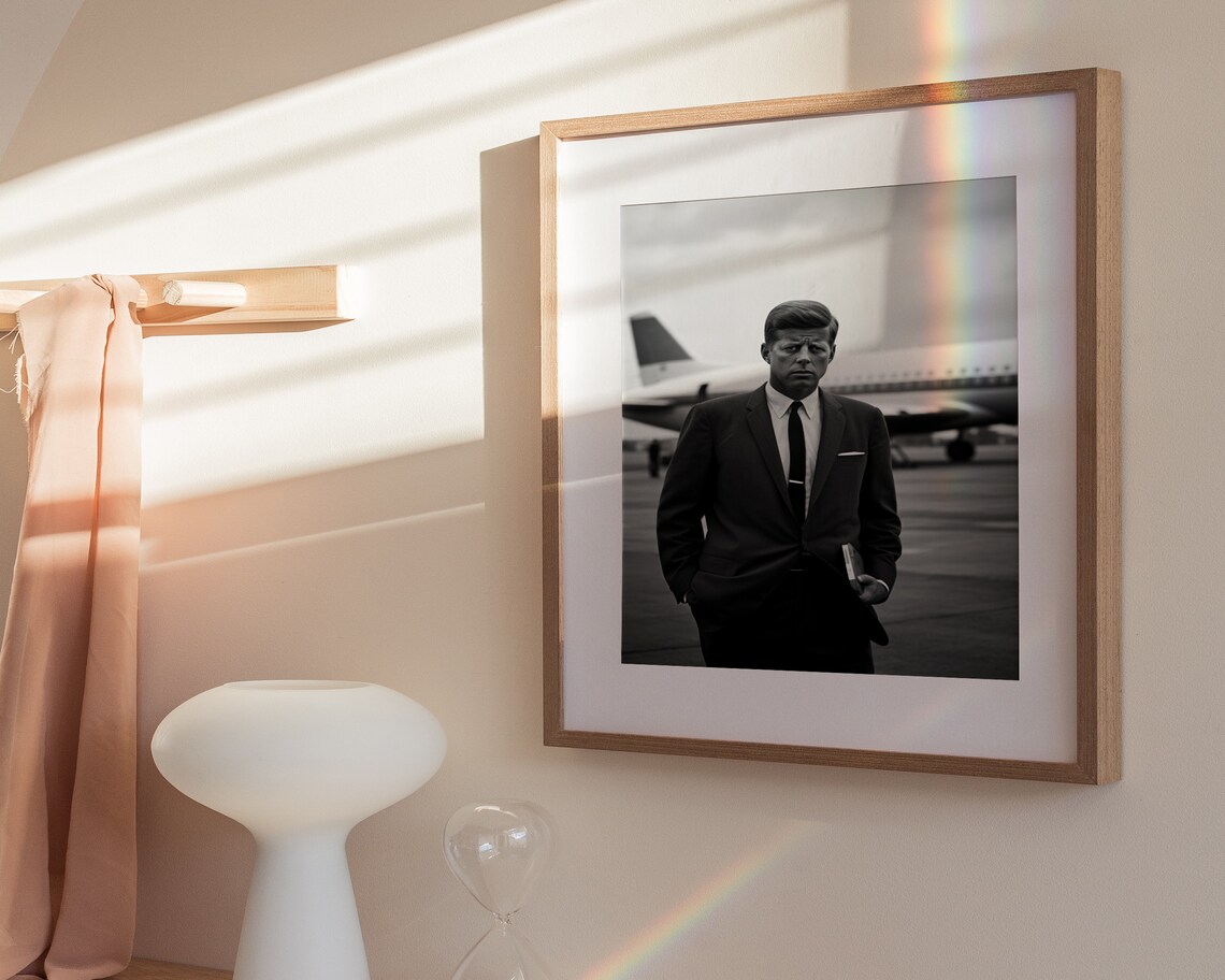 John F Kennedy Walking Before Airplane Vintage Tarmac Photo Poster - Image 3