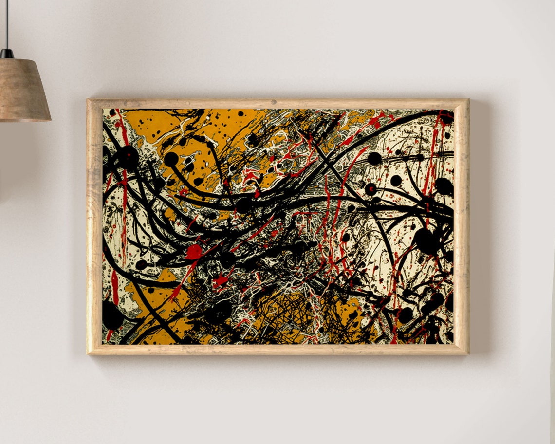 Jackson Pollock Style Abstract Drip Painting Black Red Modern Poster - Image 2