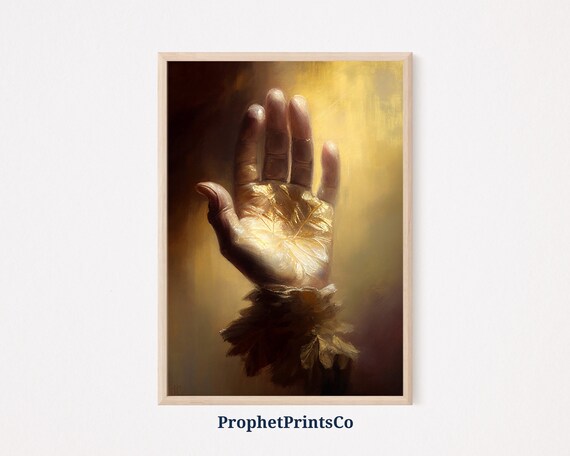 Open Hand Reaching into Warm Golden Light Oil Painting Poster